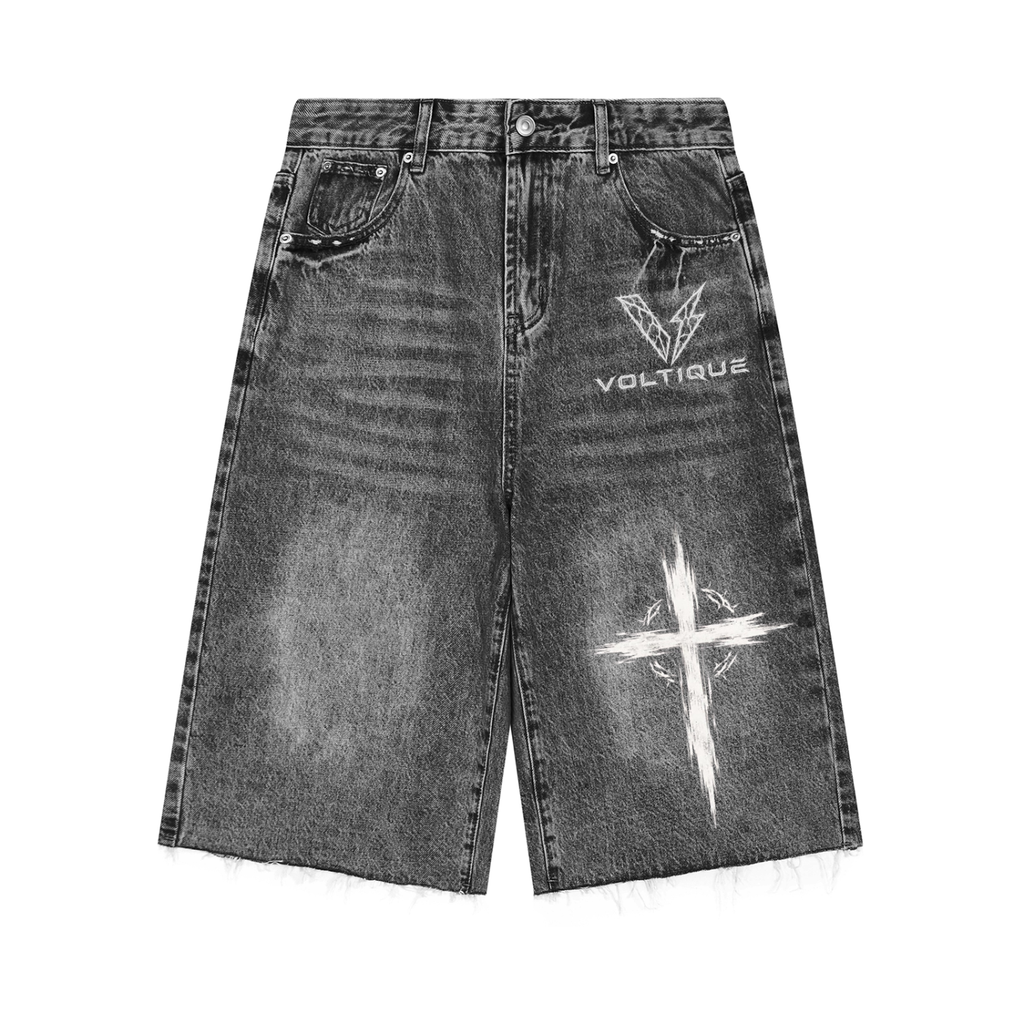 Voltique Men’s Vintage Wide Leg Denim Shorts