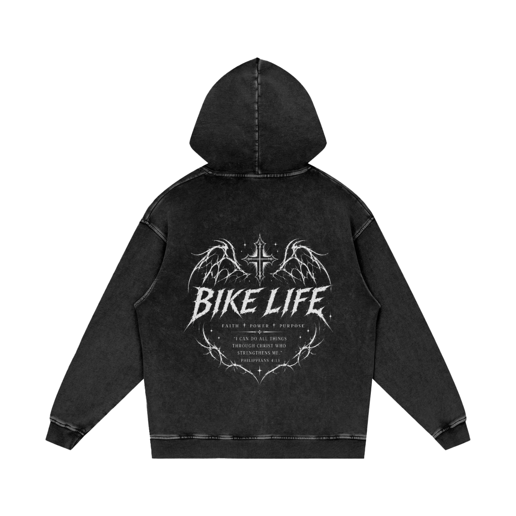 Bike life Snow Washed Loose Cotton Hoodie