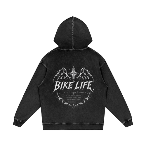 Bike life Snow Washed Loose Cotton Hoodie
